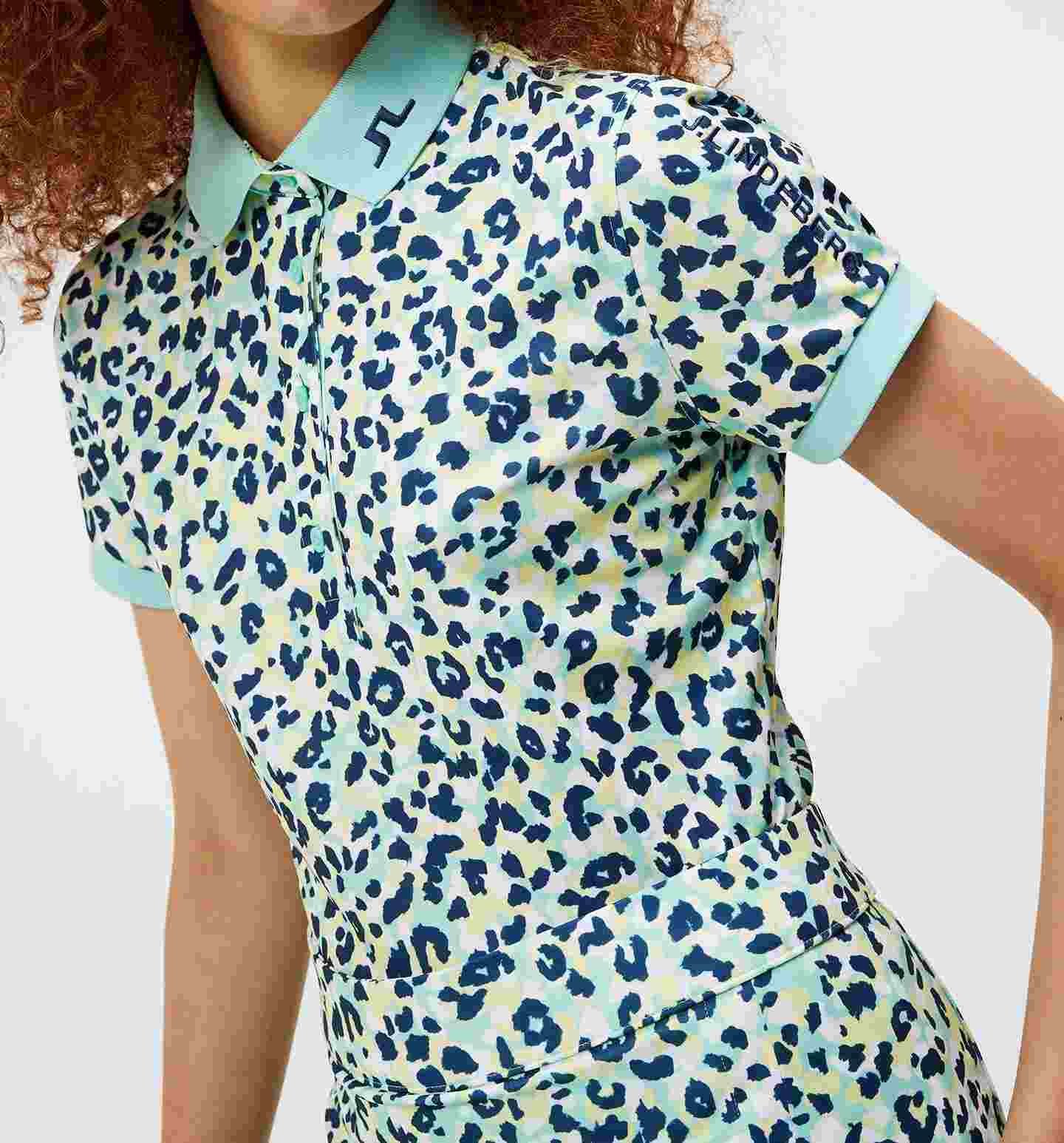 J.Lindeberg Tour Tech Print damskie polo, leopard aruba blue