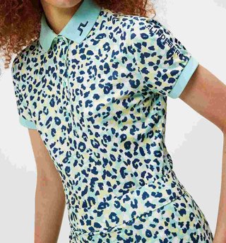 J.Lindeberg Tour Tech Print damskie polo, leopard aruba blue