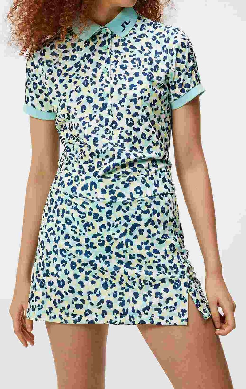 J.Lindeberg Tour Tech Print damskie polo, leopard aruba blue