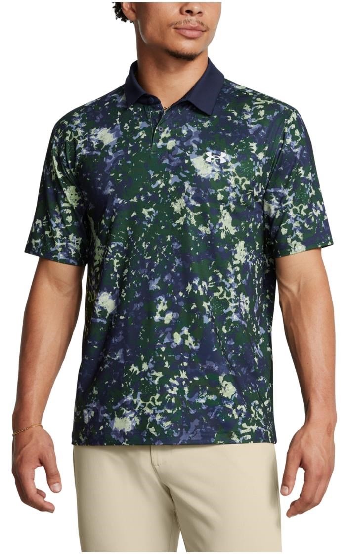 Under Armour T2G Printed męskie polo, retro green/midnight navy