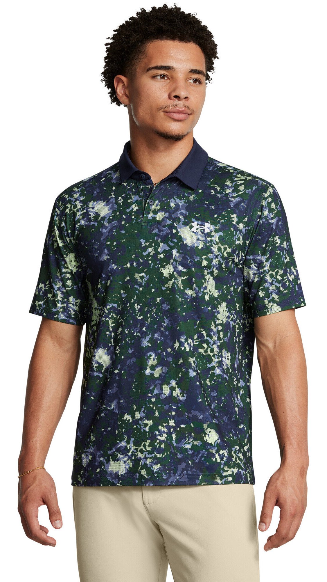 Under Armour T2G Printed męskie polo, retro green/midnight navy