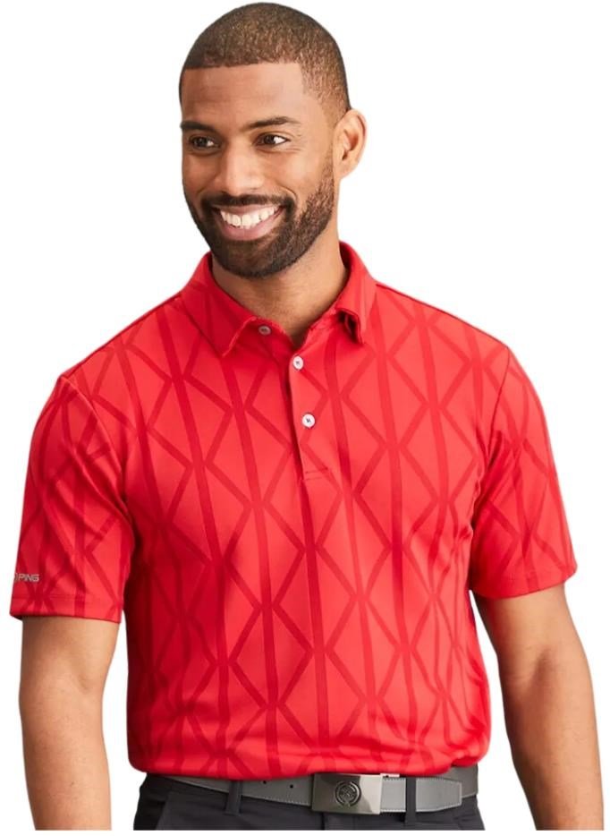 PING Lenny Jacquard męskie polo, czerwone