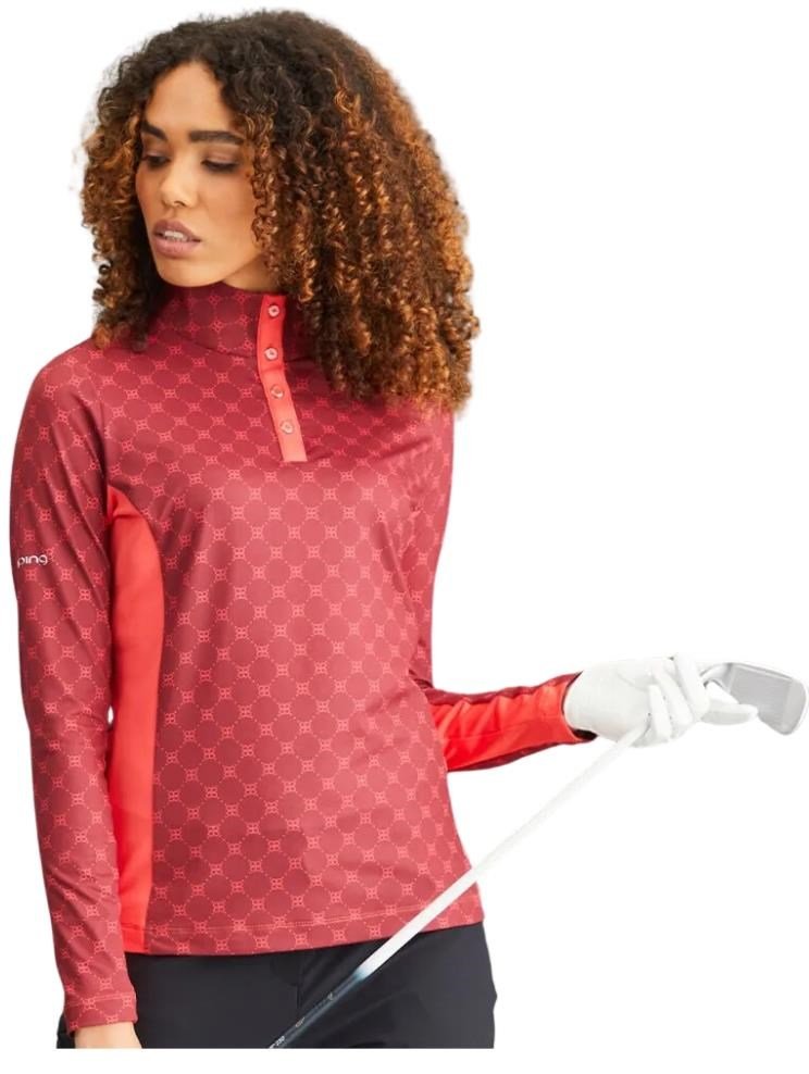 PING Lolette Printed damska bluza, tibetan red multi/cayenne