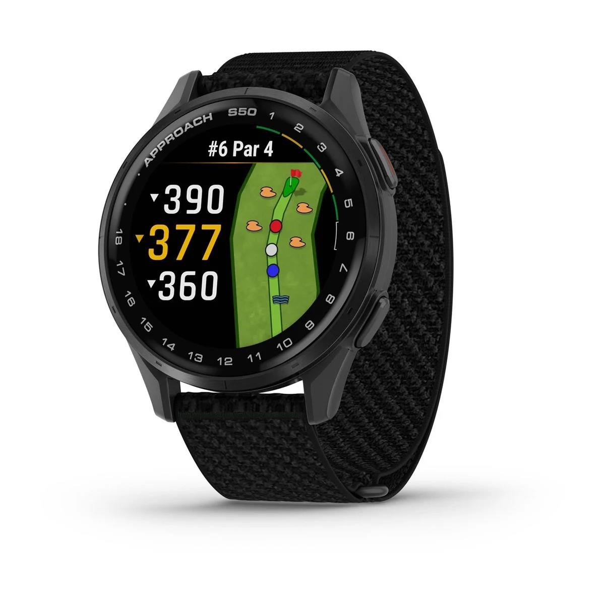 Garmin Approach S50 GPS zegarek, black nylon/silver aluminium