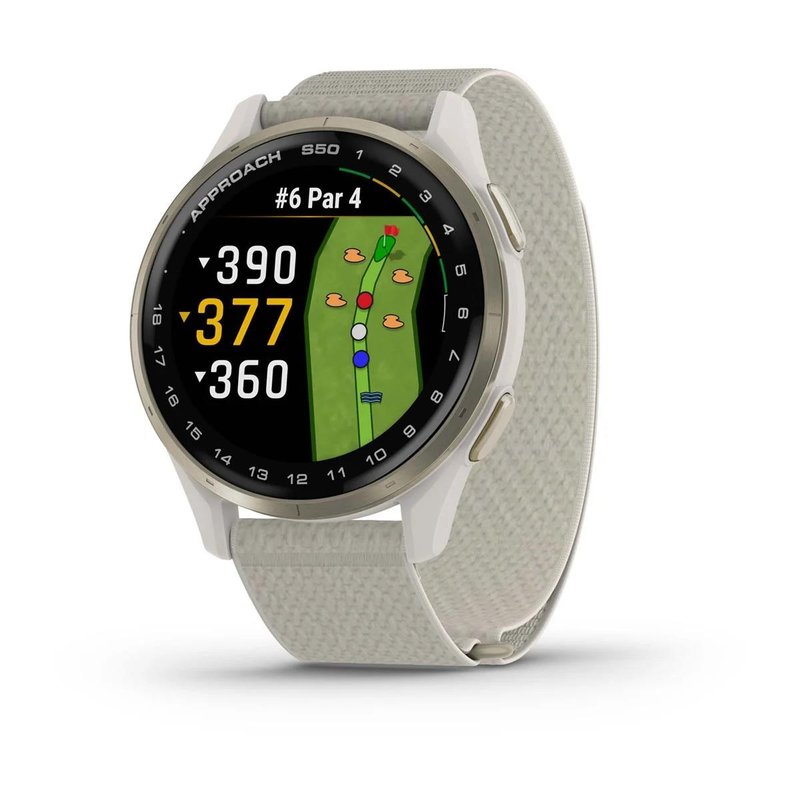 Garmin Approach S50 GPS zegarek, ivory nylon/cream gold aluminium
