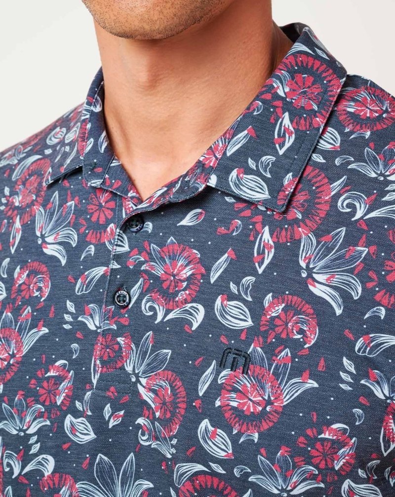 Travis Mathew FEATHERWEIGHT FLOURISH męskie polo, mood indigo/vintage indigo