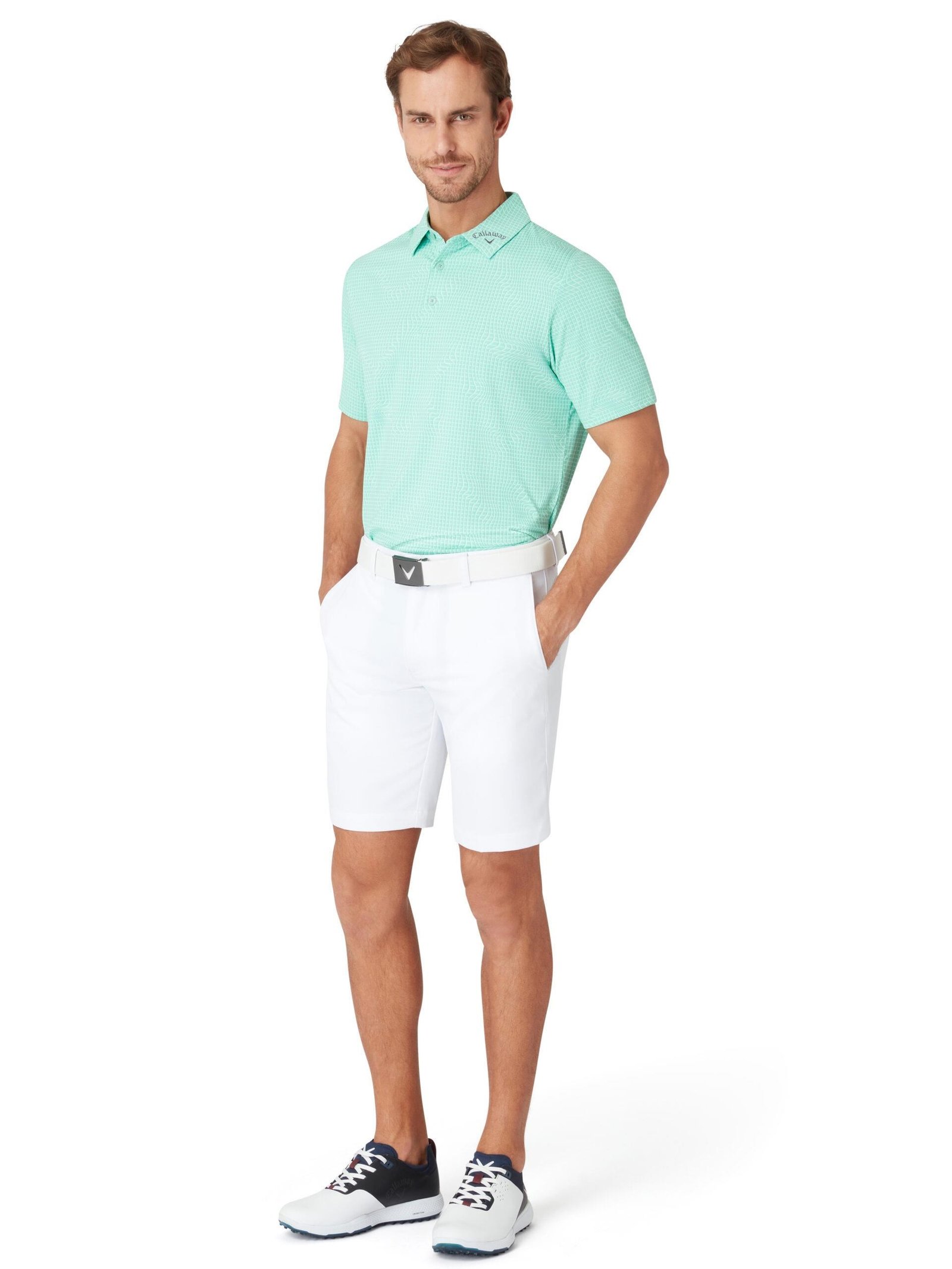 Callaway Warped Gingham Print męskie polo, neptune green