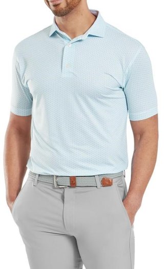 FootJoy Houndstooth Geo Lisle męskie polo, biały/niebieski