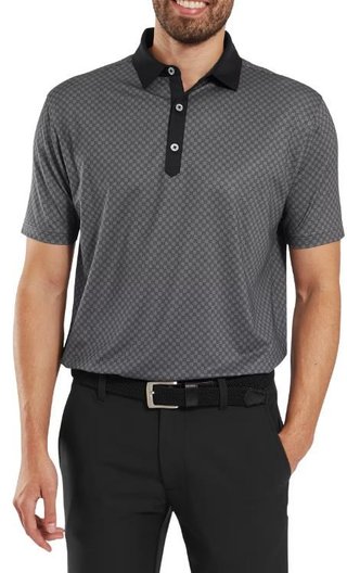 FootJoy Checker Print Lisle męskie polo, czarne/biały