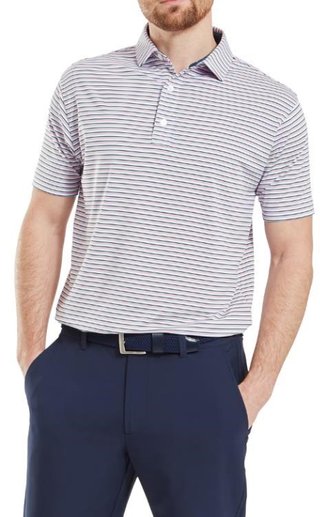 FootJoy Balance Stripe Lisle męskie polo, niebieski/biały/różowy