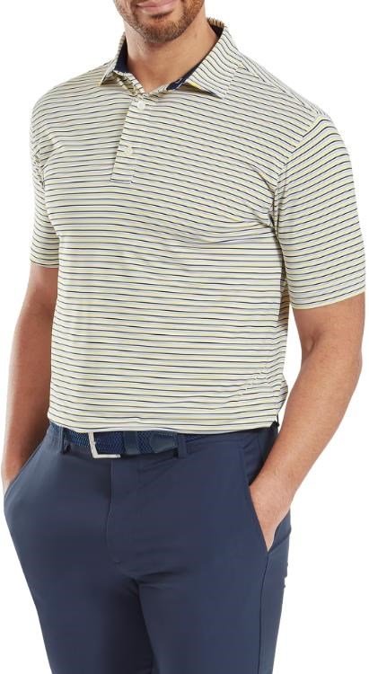 FootJoy Balance Stripe Lisle męskie polo, white/navy/grey/taxi