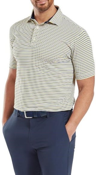 FootJoy Balance Stripe Lisle męskie polo, niebieski/biały/pomarańczowy