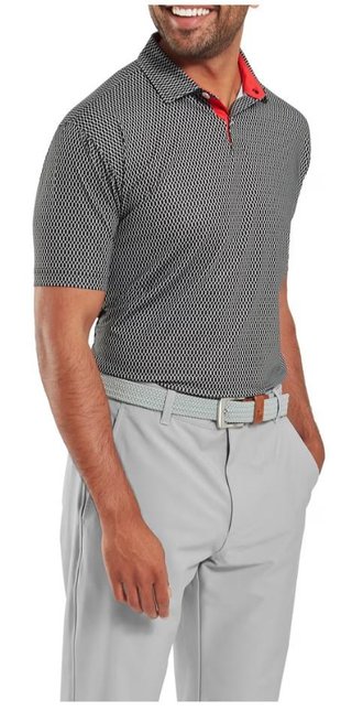 FootJoy Irongate Print Lisle męskie polo, czarno/białe