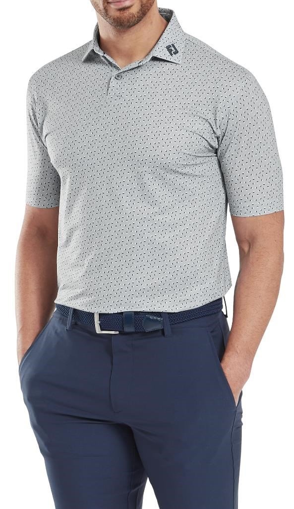 FootJoy Bounce Print Pique męskie polo z długim rękawem, szary