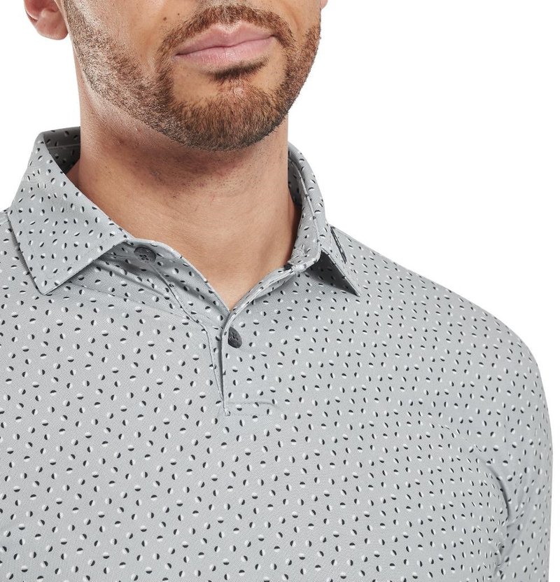 FootJoy Bounce Print Pique męskie polo z długim rękawem, szary