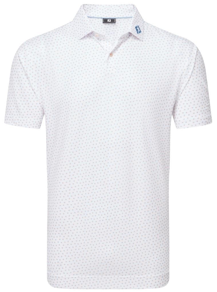 FootJoy Bounce Print Pique męskie polo z długim rękawem, white/orange/blue jay