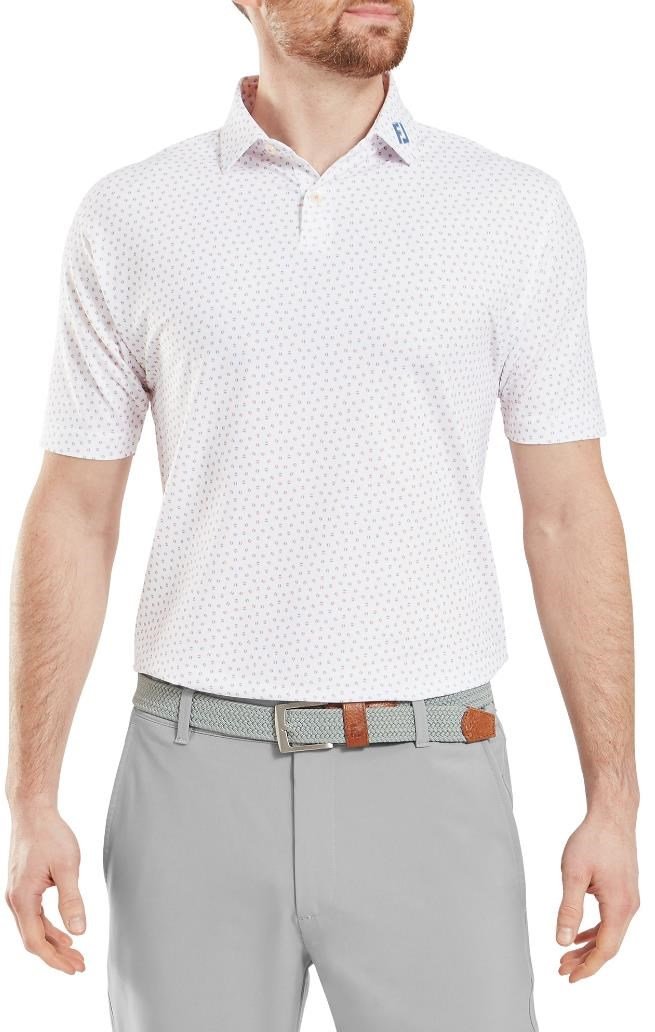 FootJoy Bounce Print Pique męskie polo z długim rękawem, white/orange/blue jay