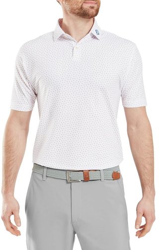 FootJoy Bounce Print Pique męskie polo z długim rękawem, white/orange/blue jay