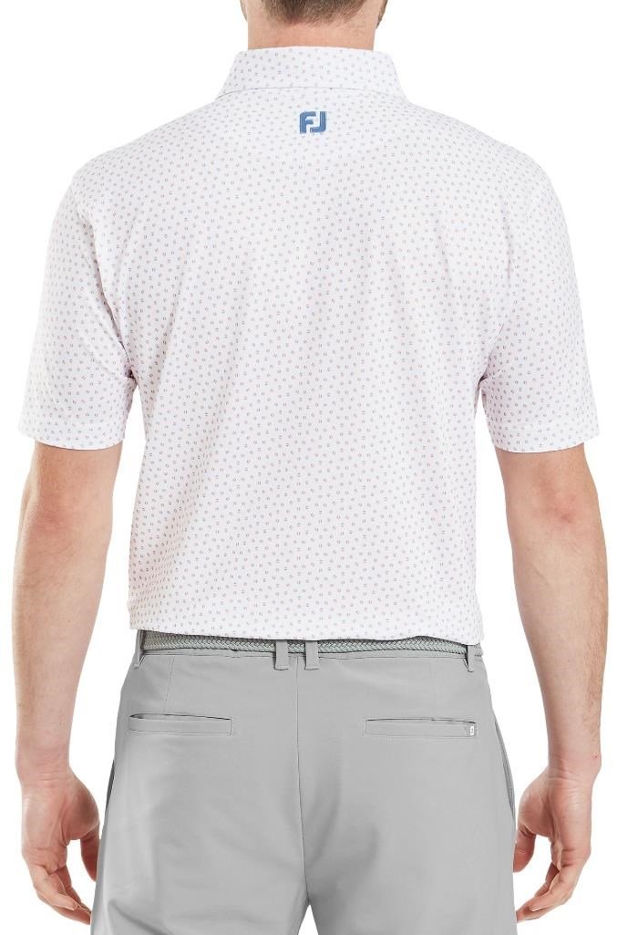 FootJoy Bounce Print Pique męskie polo z długim rękawem, white/orange/blue jay