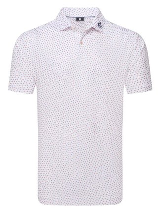 FootJoy Bounce Print Pique męskie polo z długim rękawem, białe/hibiscus