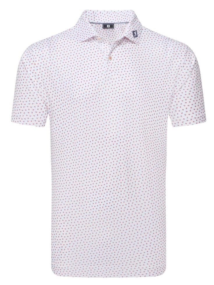 FootJoy Bounce Print Pique męskie polo z długim rękawem, białe/hibiscus