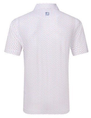 FootJoy Bounce Print Pique męskie polo z długim rękawem, białe/hibiscus