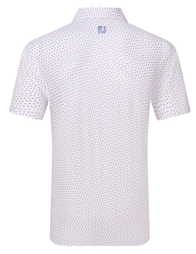 FootJoy Bounce Print Pique męskie polo z długim rękawem, białe/hibiscus