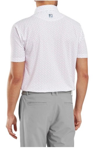 FootJoy Bounce Print Pique męskie polo z długim rękawem, białe/hibiscus