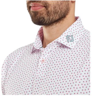 FootJoy Bounce Print Pique męskie polo z długim rękawem, białe/hibiscus