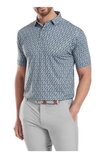 FootJoy Floral Sketch Print Lisle męskie polo, biały/granatowy