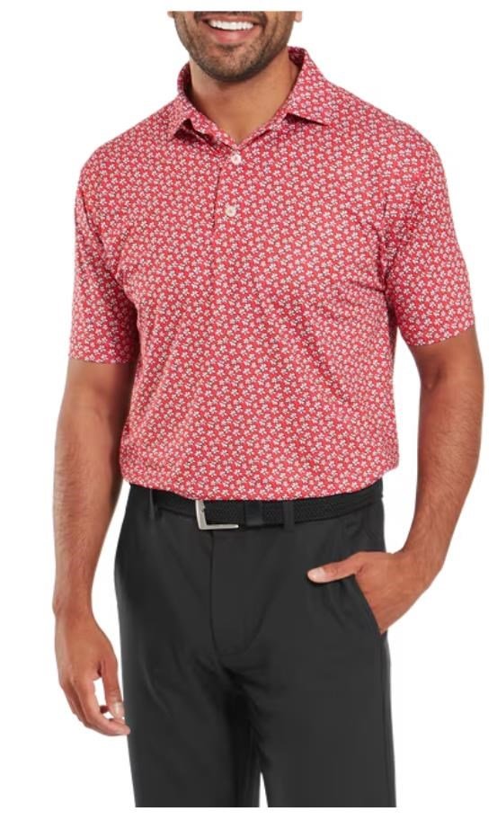 FootJoy Floral Sketch Print męskie polo, white/hibiscus
