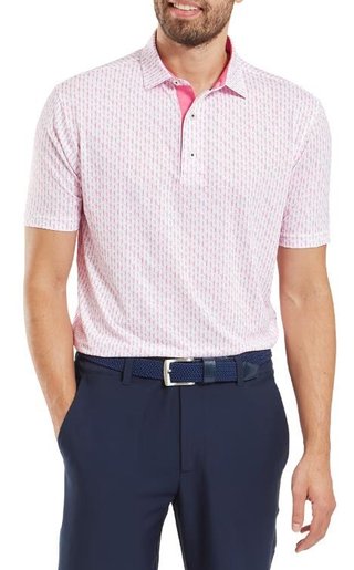 FootJoy Figure Print Lisle męskie polo, biały/różowy