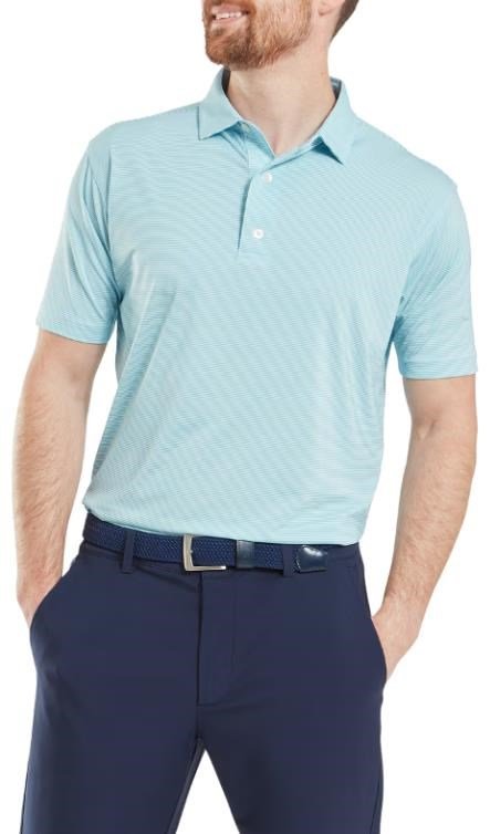 FootJoy Micro Feeder Stripe Lisle męskie polo, niebieski/biały