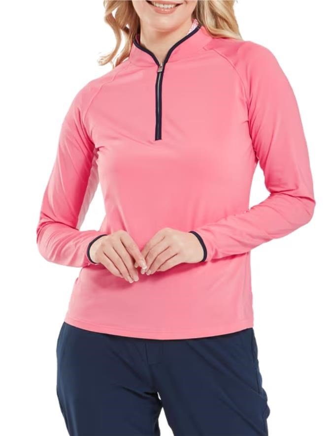FootJoy 1/4-Zip LS Sun Protection koszulka damska z długim rękawem, pink lemonade