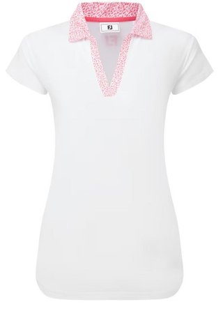 FootJoy Cap Sleeve Print Trim Lisle damskie polo, biało/różowe