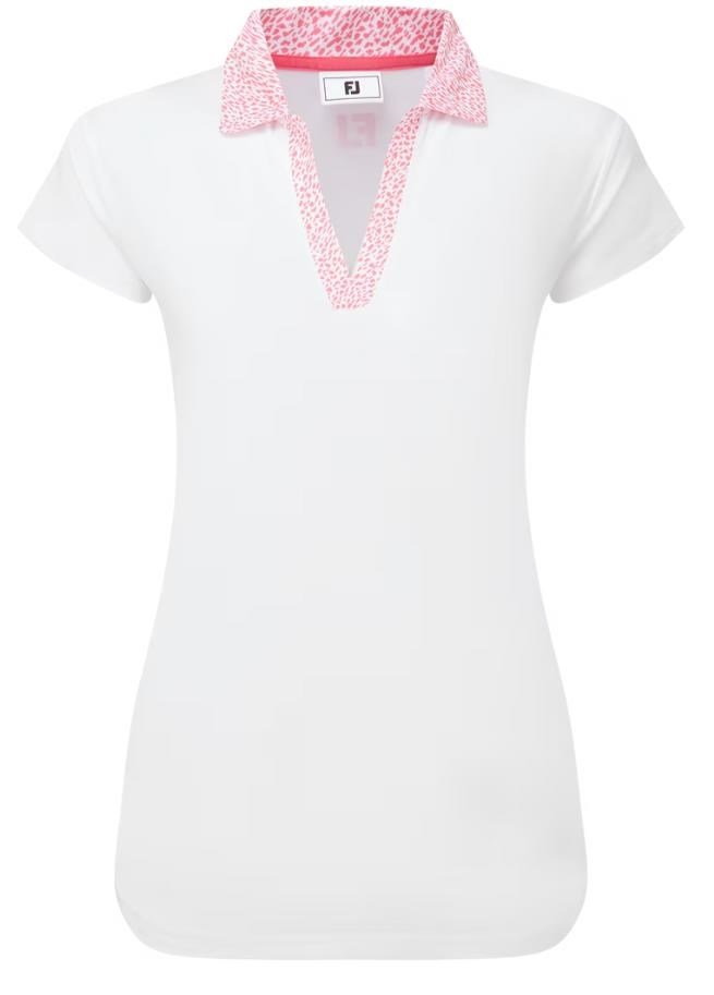 FootJoy Cap Sleeve Print Trim Lisle damskie polo, biało/różowe