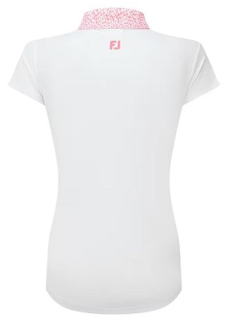 FootJoy Cap Sleeve Print Trim Lisle damskie polo, biało/różowe