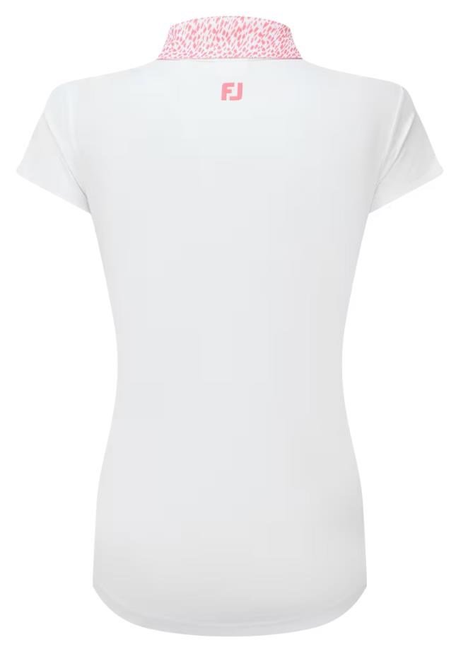 FootJoy Cap Sleeve Print Trim Lisle damskie polo, biało/różowe