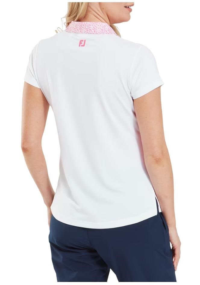 FootJoy Cap Sleeve Print Trim Lisle damskie polo, biało/różowe