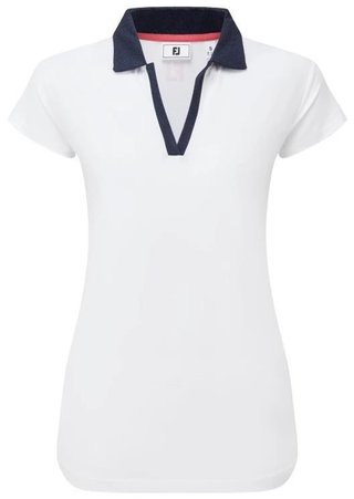 FootJoy Cap Sleeve Print Trim Lisle damskie polo, białeo/granatowe