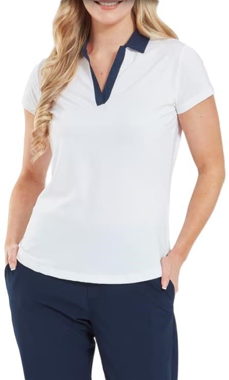 FootJoy Cap Sleeve Print Trim Lisle damskie polo, białeo/granatowe