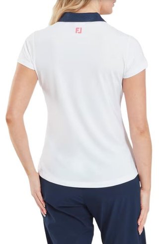 FootJoy Cap Sleeve Print Trim Lisle damskie polo, białeo/granatowe