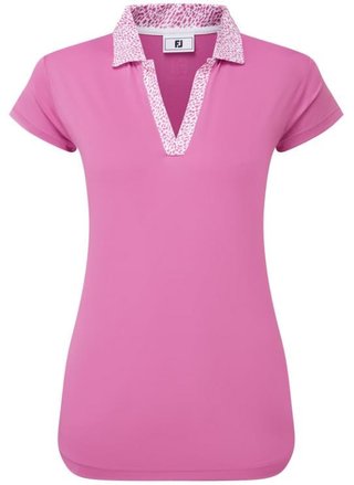 FootJoy Cap Sleeve Print Trim Lisle damskie polo, różowy