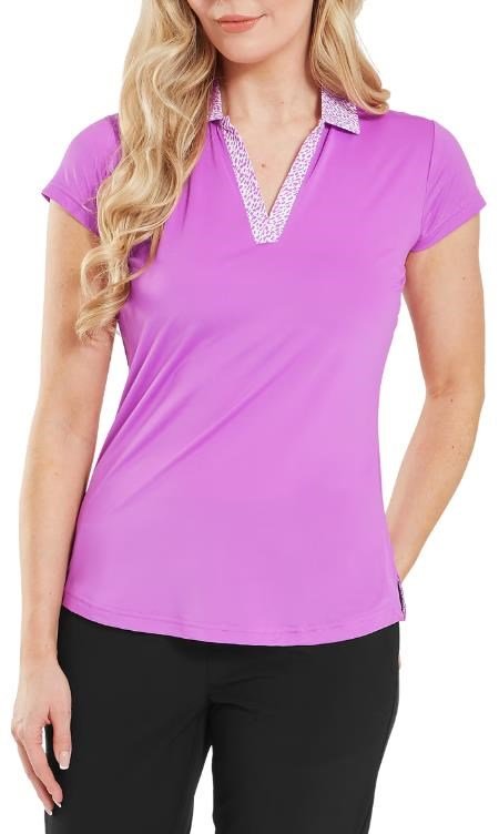 FootJoy Cap Sleeve Print Trim Lisle damskie polo, różowy