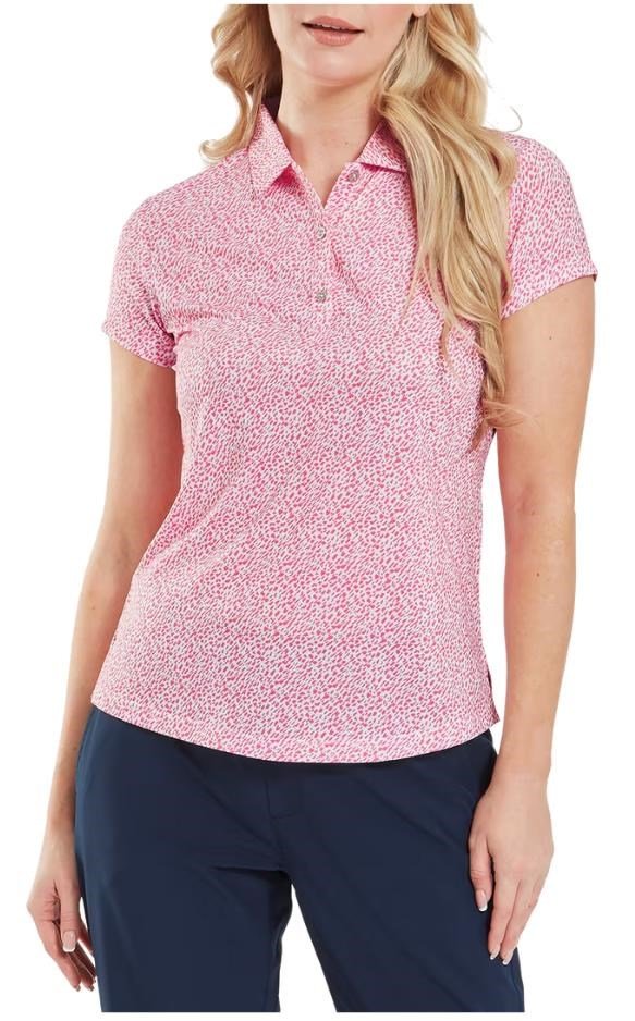 FootJoy Animal Print Cap Sleeve Lisle damskie polo, różowe