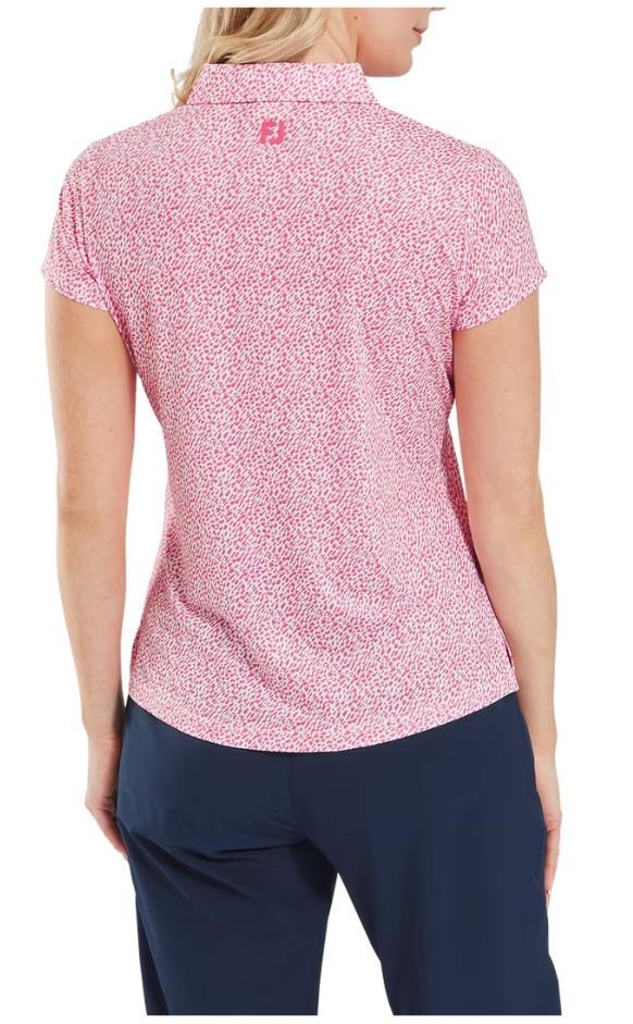 FootJoy Animal Print Cap Sleeve Lisle damskie polo, różowe