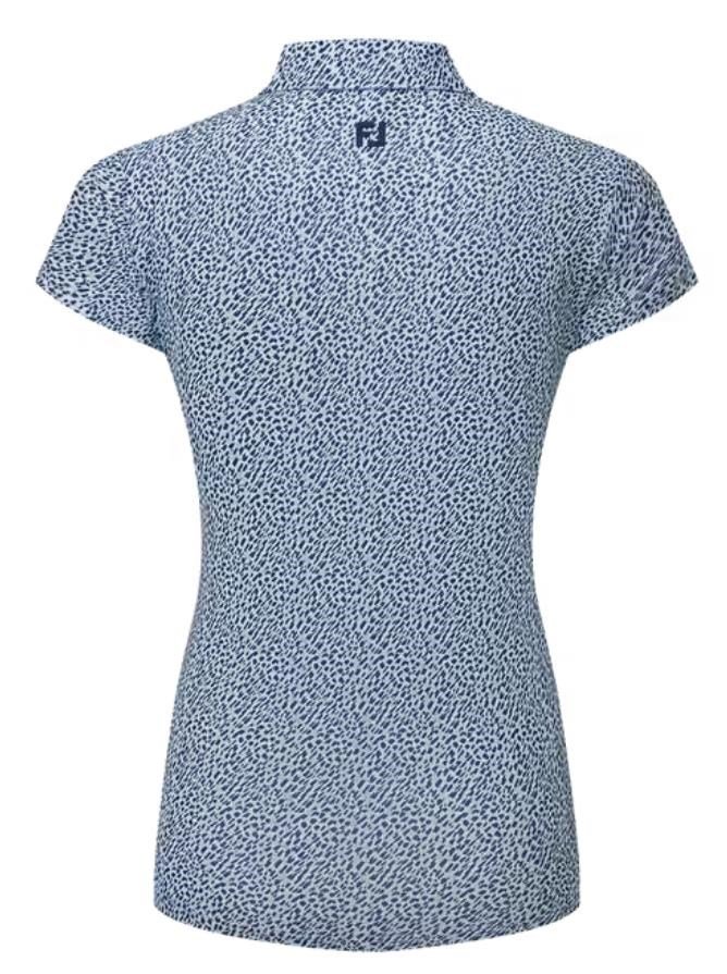 FootJoy Animal Print Cap Sleeve Lisle damskie polo, skyway/white/navy