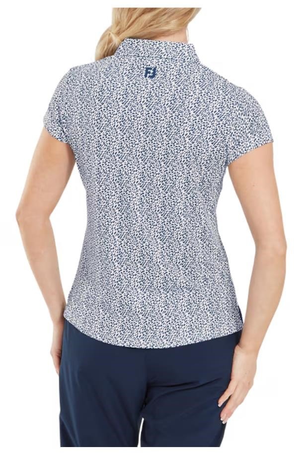 FootJoy Animal Print Cap Sleeve Lisle damskie polo, skyway/white/navy