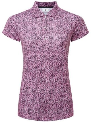 FootJoy Animal Print Cap Sleeve Lisle damskie polo, różowy/czarne/biały