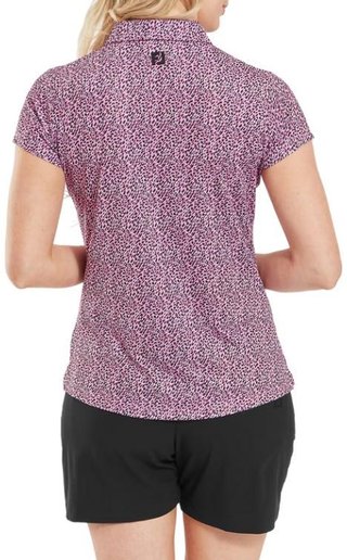 FootJoy Animal Print Cap Sleeve Lisle damskie polo, różowy/czarne/biały